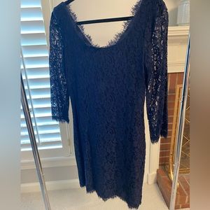 Diane von Furstenberg navy blue cocktail dress. V-neck in the back- beautiful!